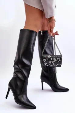 Skórzane Kozaki Na Szpilce Czarne Melisandra