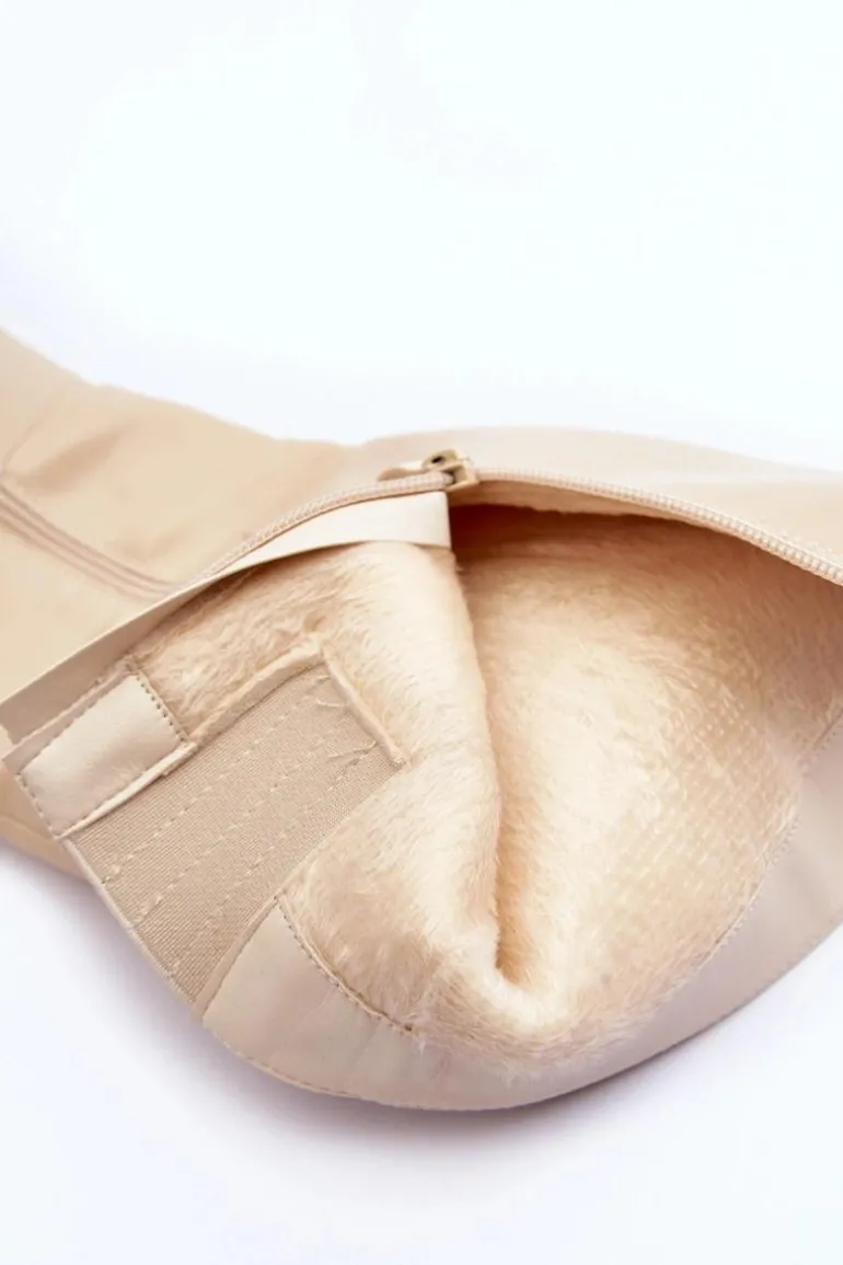 Skórzane Kozaki Na Szpilce Przed Kolano Beżowe Serpens