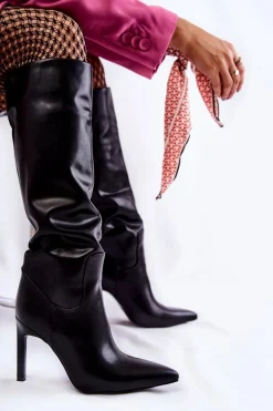 Skórzane Kozaki Na Szpilce Czarne Rissa