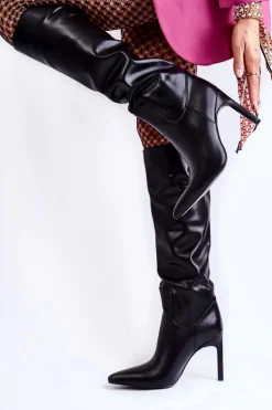 Skórzane Kozaki Na Szpilce Czarne Rissa