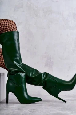 Skórzane Kozaki Na Szpilce Zielone Rissa