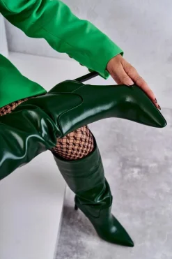 Skórzane Kozaki Na Szpilce Zielone Rissa