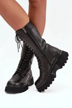 Skórzane Kozaki Ocieplane Na Platformie Artiker 57C2282 Czarne