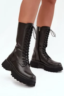Skórzane Kozaki Ocieplane Na Platformie Artiker 57C2282 Czarne