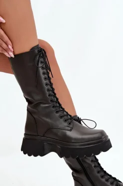 Skórzane Kozaki Ocieplane Na Platformie Artiker 57C2282 Czarne