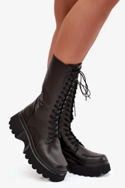 Skórzane Kozaki Ocieplane Na Platformie Artiker 57C2282 Czarne