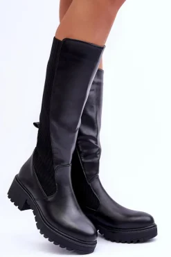 Skórzane Kozaki Przed Kolano Czarne Fenwella