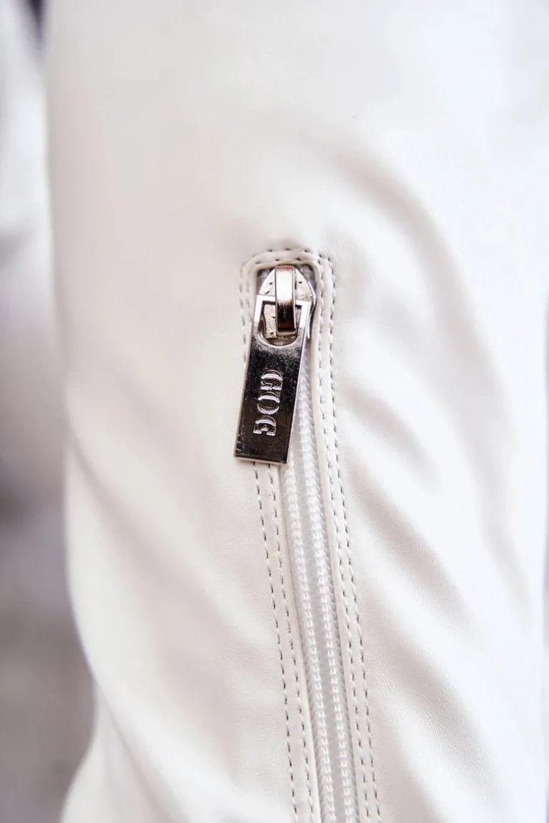 Skórzane Kozaki Za Kolano Na Płaskim Obcasie GOE KK2N4022 Białe