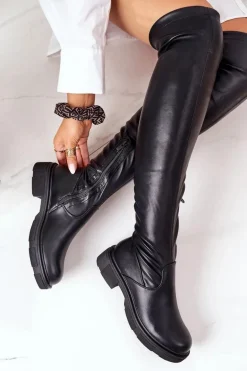 Skórzane Kozaki Za Kolano Czarne Selina