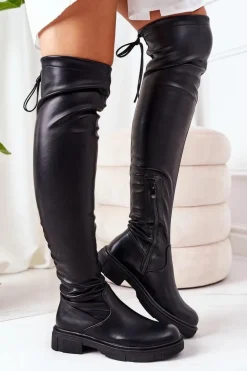 Skórzane Kozaki Za Kolano Czarne Selina