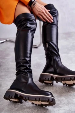 Skórzane Kozaki Za Kolano GOE KK2N4024 Czarne