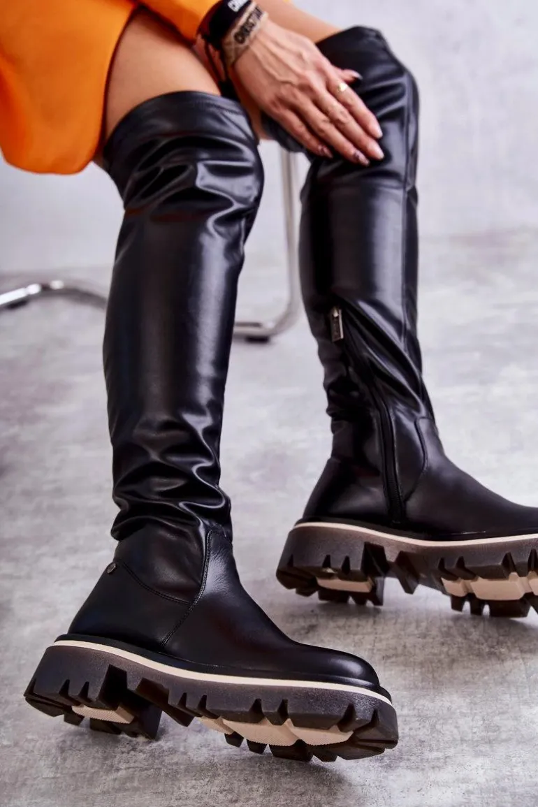 Skórzane Kozaki Za Kolano GOE KK2N4024 Czarne