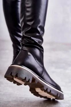 Skórzane Kozaki Za Kolano GOE KK2N4024 Czarne