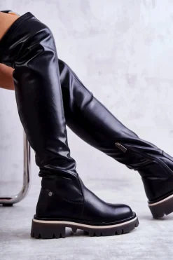 Skórzane Kozaki Za Kolano GOE KK2N4024 Czarne