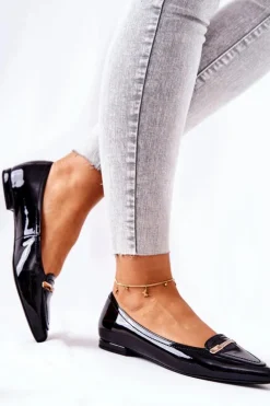 Skórzane Lakierowane Baleriny Monnari 0160-020 Czarne