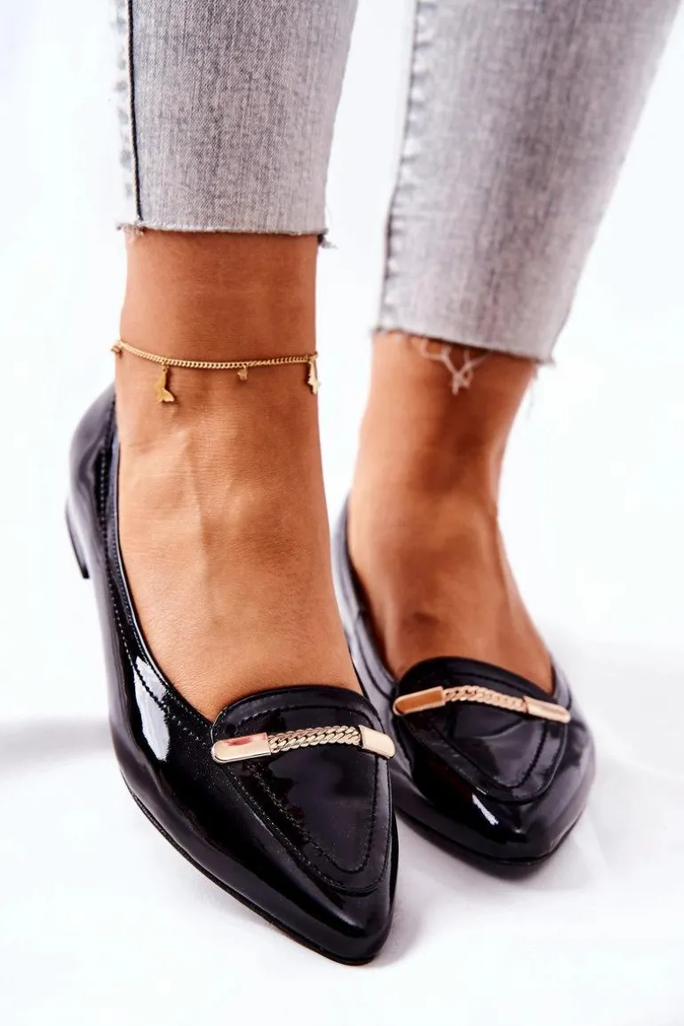 Skórzane Lakierowane Baleriny Monnari 0160-020 Czarne