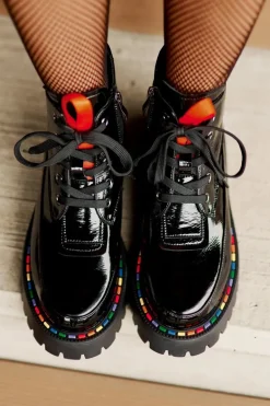 Skórzane Lakierowane Botki Workery Na Zamek Czarne Anafra