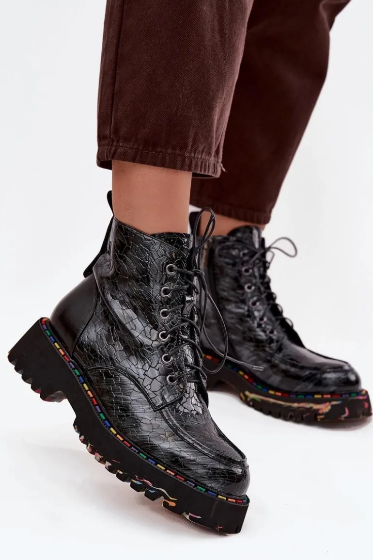 Skórzane Lakierowane Botki Damskie Artiker 57C0065 Szare