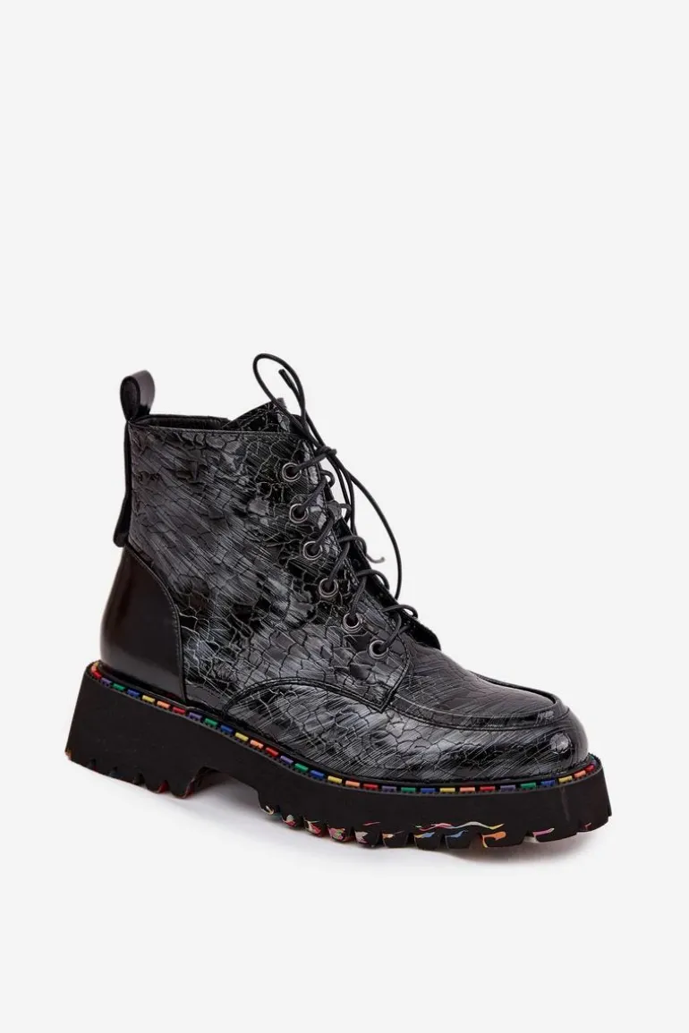 Skórzane Lakierowane Botki Damskie Artiker 57C0065 Szare