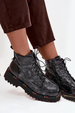 Skórzane Lakierowane Botki Damskie Artiker 57C0065 Szare