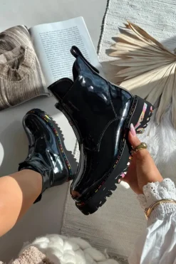 Skórzane Lakierowane Botki Damskie Artiker 57C0065 Szare