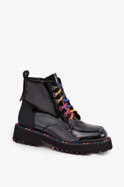 Skórzane Lakierowane Botki Damskie Artiker 57C0064 Czarne