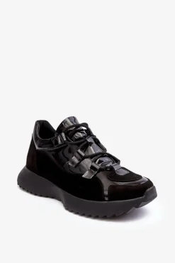 Skórzane Lakierowane Buty Sportowe Damskie M01/2 Zazoo Czarne