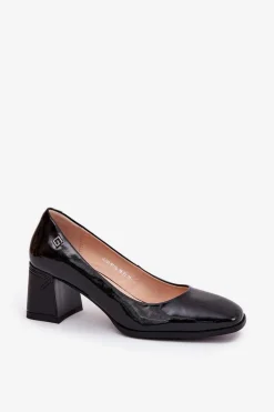 Skórzane Lakierowane Czółenka Na Słupku Vinceza 91130 Czarne
