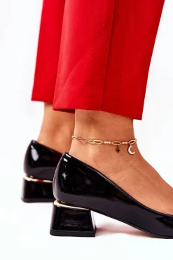 Skórzane Lakierowane Czółenka Lewski 3118 Czarne