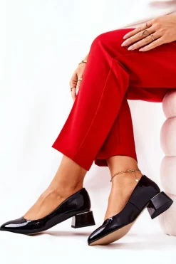 Skórzane Lakierowane Czółenka Lewski 3118 Czarne