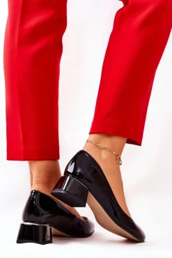 Skórzane Lakierowane Czółenka Lewski 3118 Czarne