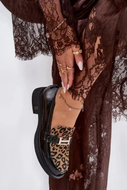 Skórzane Lakierowane Mokasyny Panterka Vinceza 66790 Czarne