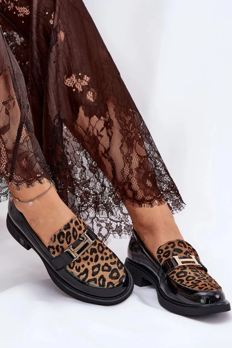 Skórzane Lakierowane Mokasyny Panterka Vinceza 66790 Czarne