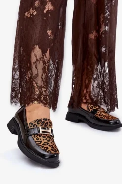 Skórzane Lakierowane Mokasyny Panterka Vinceza 66790 Czarne