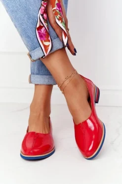 Skórzane Lakierowane Półbuty Maciejka 05035-08 Czerwone