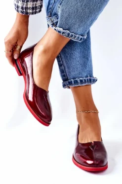 Skórzane Lakierowane Półbuty Maciejka 05035-23 Bordowe