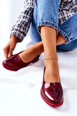 Skórzane Lakierowane Półbuty Maciejka 05035-23 Bordowe