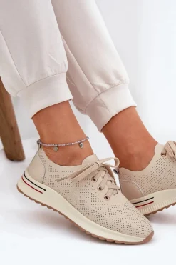Skórzane Lekkie Półbuty Damskie Artiker 54C1759 Beżowe