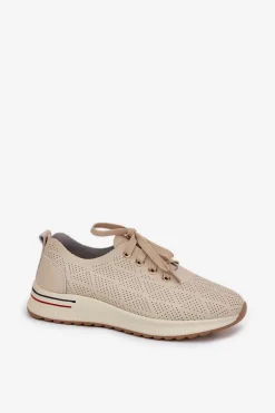 Skórzane Lekkie Półbuty Damskie Artiker 54C1759 Beżowe