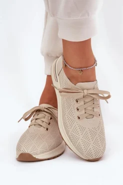 Skórzane Lekkie Półbuty Damskie Artiker 54C1759 Beżowe