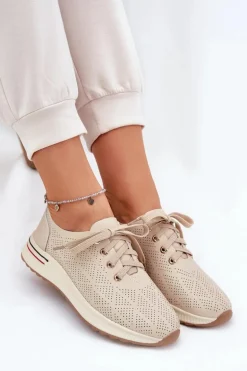 Skórzane Lekkie Półbuty Damskie Artiker 54C1759 Beżowe