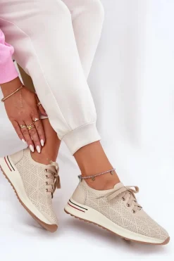 Skórzane Lekkie Półbuty Damskie Artiker 54C1759 Beżowe