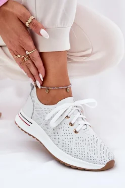 Skórzane Lekkie Półbuty Damskie Artiker 54C1758 Białe