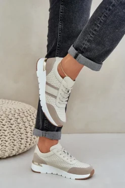 Skórzane Lekkie Sneakersy Buty Sportowe Damskie Beżowe Norlexia