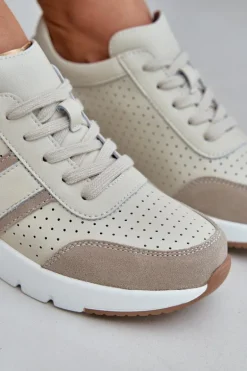 Skórzane Lekkie Sneakersy Buty Sportowe Damskie Beżowe Norlexia