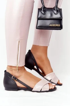 Skórzane Metaliczne Sandały Maciejka 04614-15 Różowo-Czarne