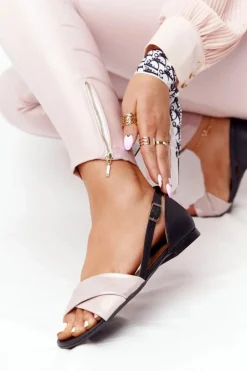 Skórzane Metaliczne Sandały Maciejka 04614-15 Różowo-Czarne