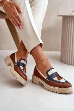 Skórzane Mokasyny Damskie Brązowe Laura Messi 2835