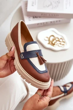 Skórzane Mokasyny Damskie Brązowe Laura Messi 2835