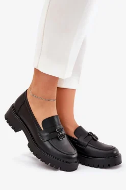 Skórzane Mokasyny Damskie Z Przypinką Miś Vinceza 18109 Czarne